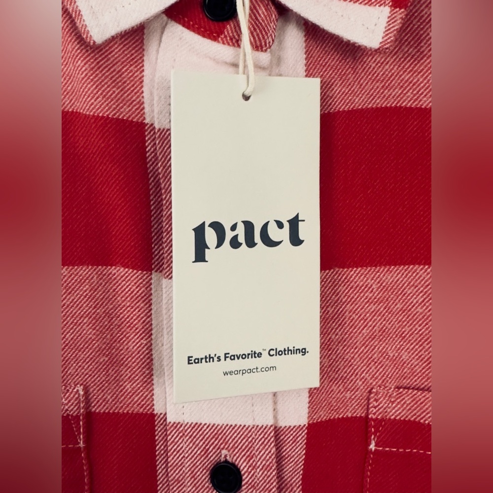 Pact Woman’s Gingham Red & White organic Cotton Mila Button Up Flannel Shirt NWT - Picture 4 of 9
